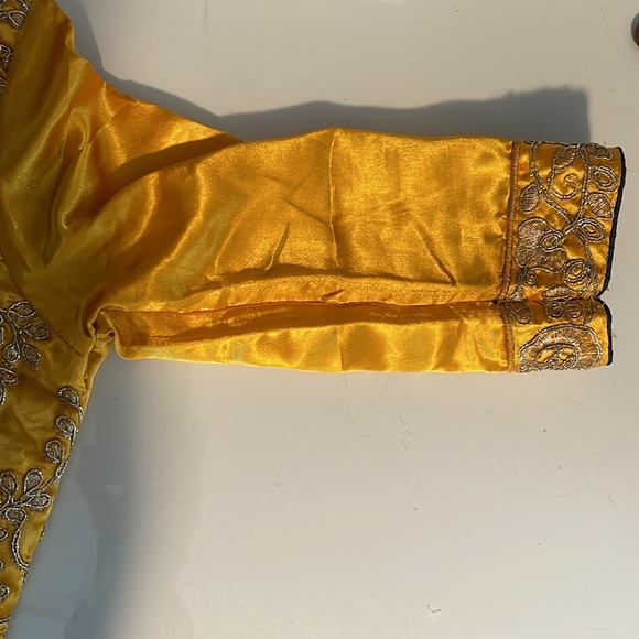 Yellow Embroidered Satin Lehenga (Semi-Stitched) - Picture 6 of 7